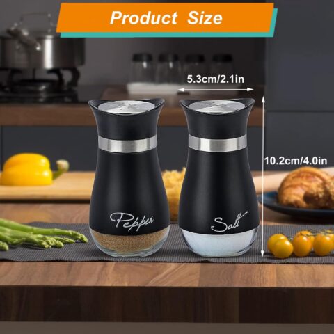Salt and Pepper Set,Salt and Pepper Shakers Sets with Glass Bottle, Stainless Steel Spice Dispenser Kitchen Accessories for Home,Kitchen, Restaurant, Dining Table (Black)